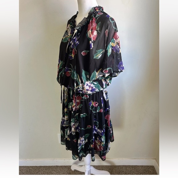 Lauren Ralph Lauren $165 Floral Crinkle Georgette Dress sz 12 Black Label NEW - Picture 7 of 16